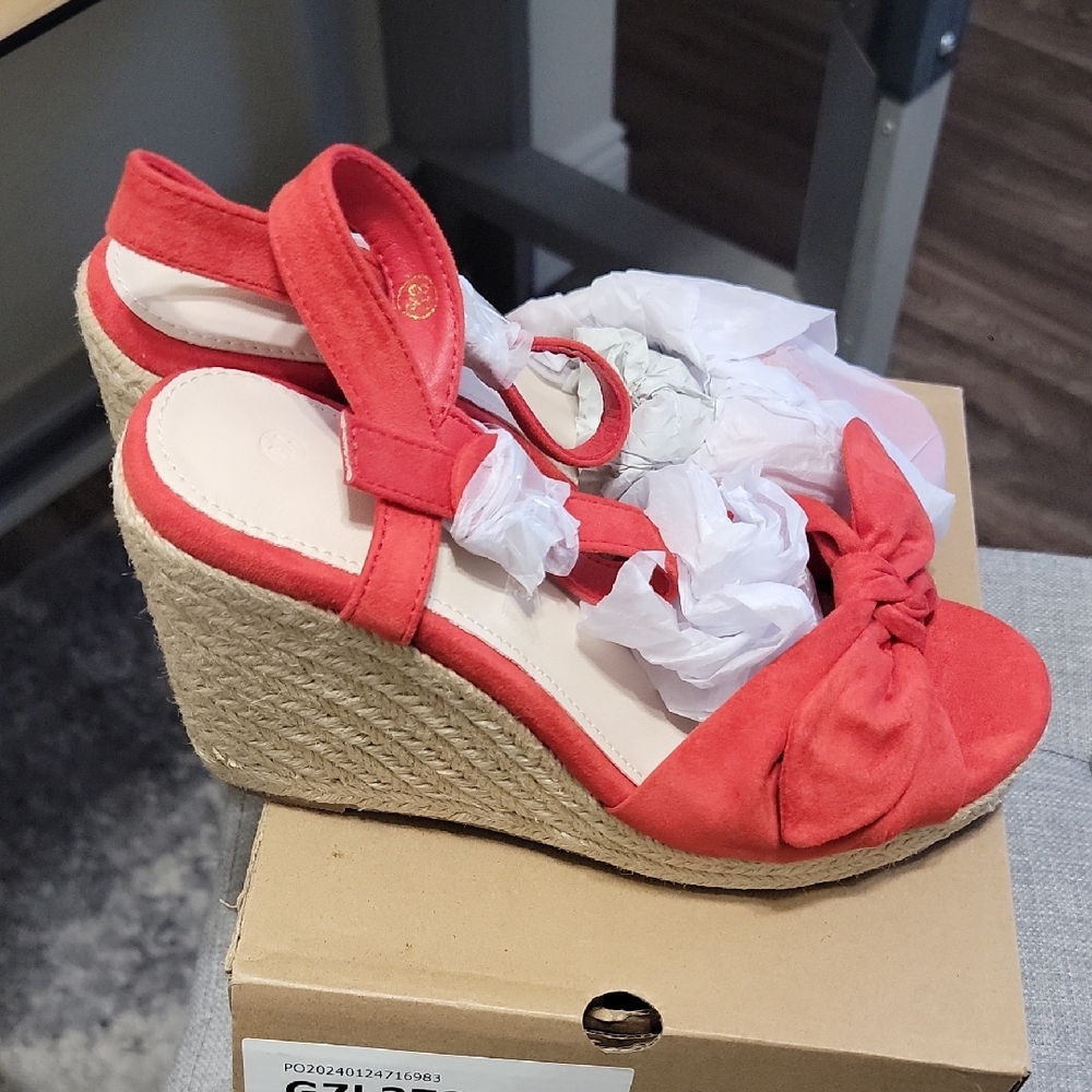 Coutgo Bow Wedge Espadrilles Sandals In Red